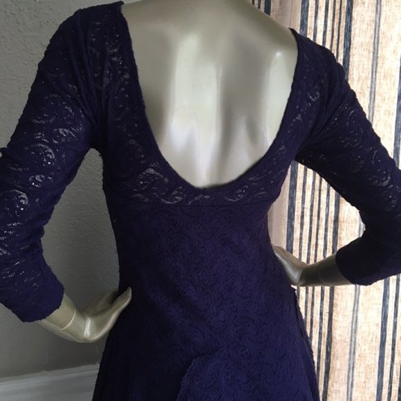 Free People Navy Stretch Lace Fit & Flare Dress - Picture 7 of 8